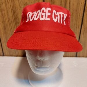 Vintage Dodge City Trucker Hat 80s Red And White Snapback Mesh